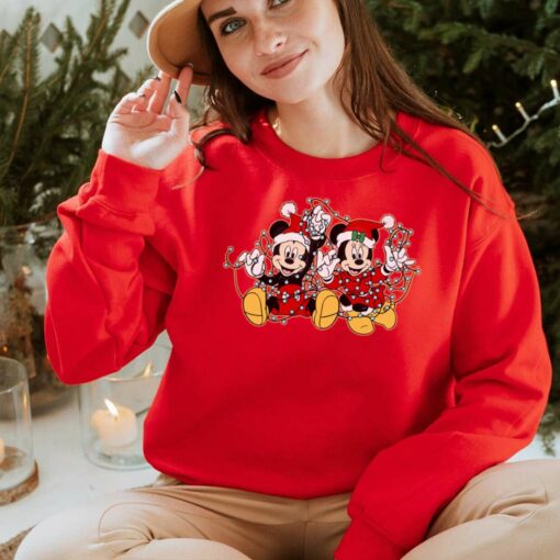 Santa Mickey and Minnie Disney Christmas Lights T shirt