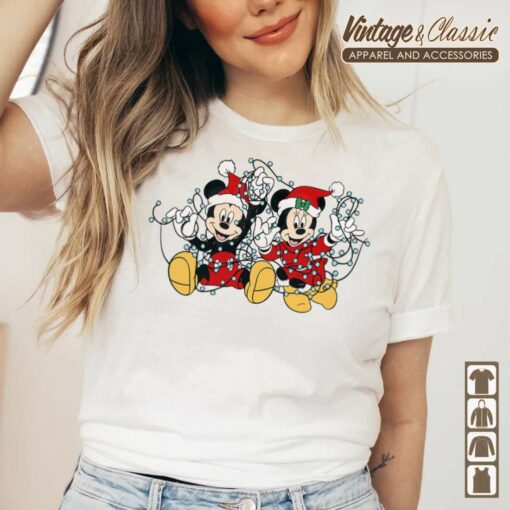 Santa Mickey and Minnie Disney Christmas Lights T shirt