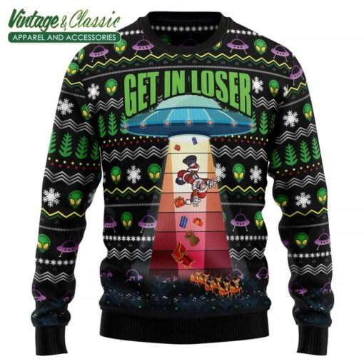 Alien Ugly Christmas Sweater, Get In Loser
