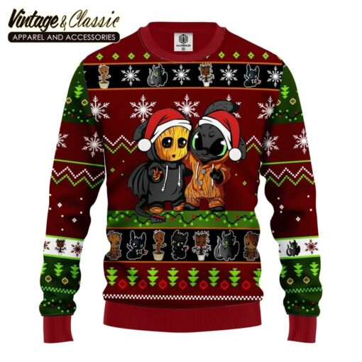 Baby Groot And Toothless Unicorn Ugly Christmas Sweater, Xmas Sweatshirt