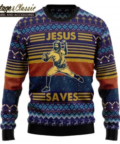 Baseball Jesus Save Ugly Christmas Sweater Xmas Sweatshirt front