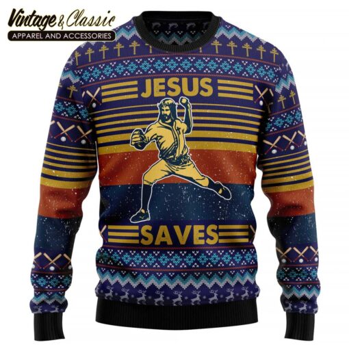 Baseball Jesus Save Ugly Christmas Sweater, Xmas Sweatshirt