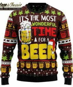Christmas Wonderful Time For A Beer Ugly Christmas Sweater Xmas Sweatshirt front