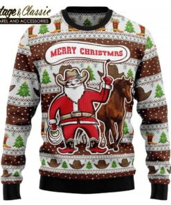 Cowboy Santa Claus Ugly Christmas Sweater Sweatshirt front