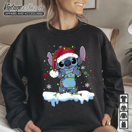 Disney Lilo and Stitch Santa Christmas Lights Shirt