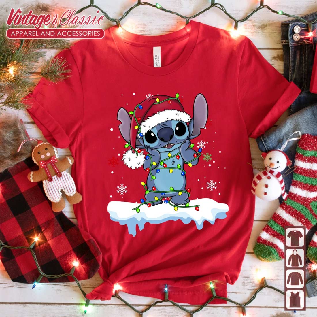 Christmas Lilo & Stitch Christmas Lights Portrait Shirt Gifts