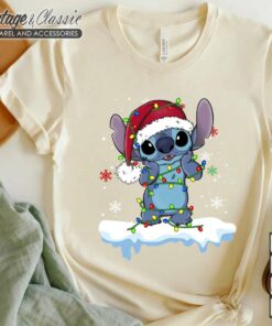 Disney Lilo and Stitch Santa Christmas Lights White TShirt