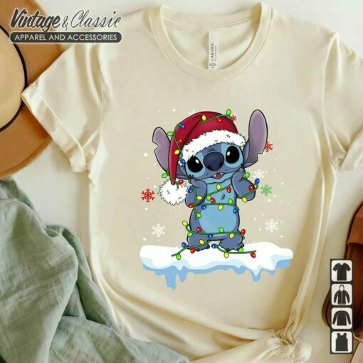 Disney Lilo and Stitch Santa Christmas Lights Shirt