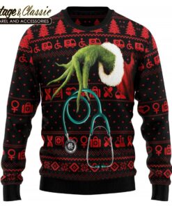 Grinch Nurse Ugly Christmas Sweater Xmas Sweatshirt front