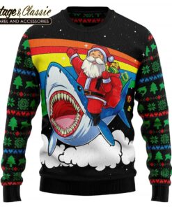 Santa Claus Riding Shark Ugly Christmas Sweater Xmas Sweatshirt front