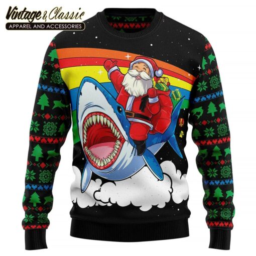 Santa Claus Riding Shark Ugly Christmas Sweater, Xmas Sweatshirt