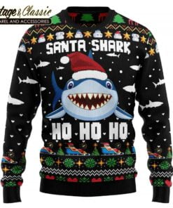 Santa Shark Ho Ho Ho Ugly Christmas Sweater Sweatshirt front