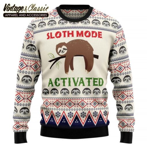 Sloth Mode Activated Ugly Christmas Sweater, Xmas Sweatshirt