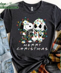 Snoopy and Jack Skellington Christmas Lights Shirt