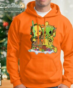 Star Wars Baby Yoda And Pikachu Christmas Lights Orange Hoodie