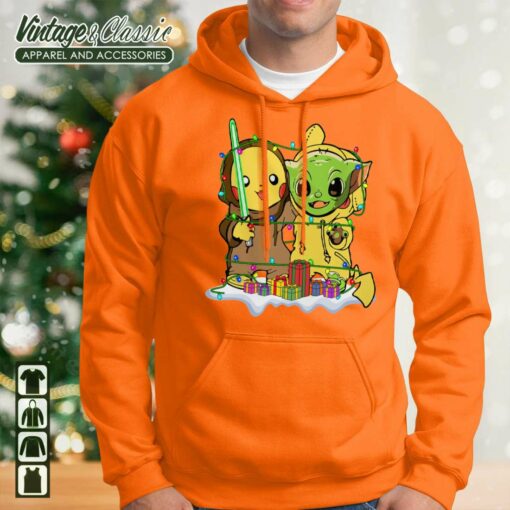 Star Wars Baby Yoda And Pikachu Christmas Lights Shirt