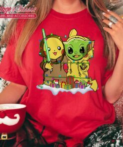 Star Wars Baby Yoda And Pikachu Christmas Lights TShirt