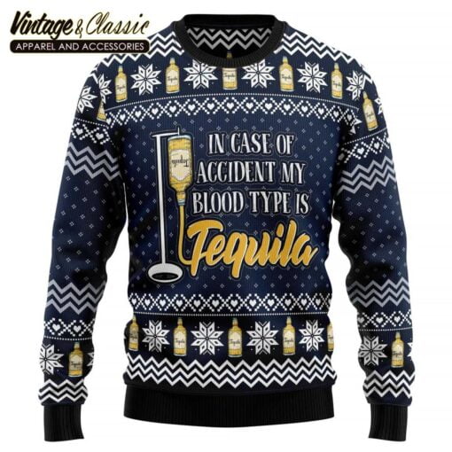 Tequila My Blood Type Knitted Ugly Christmas Sweater, Xmas Sweater