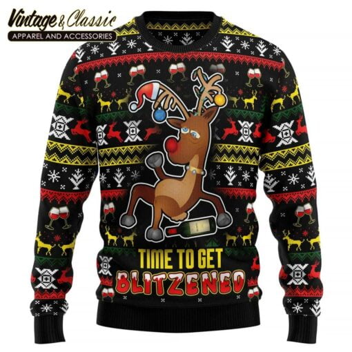 Time To Get Blitzened Ugly Christmas Sweater, Xmas Sweatshirt