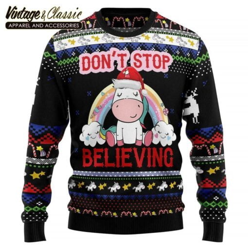 Unicorn Dont Stop Believing Ugly Christmas Sweater, Xmas Sweatshirt