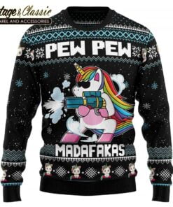 Unicorn Pew Pew Ugly Christmas Sweater Sweatshirt front