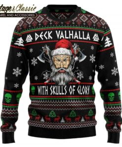 Viking Deck Valhalla With Skulls Of Glory Ugly Christmas Sweater Sweatshirt front