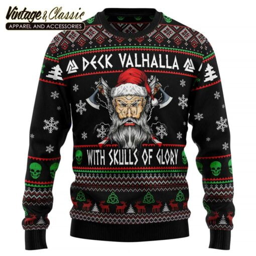 Viking Deck Valhalla With Skulls Of Glory Ugly Christmas Sweater Sweatshirt