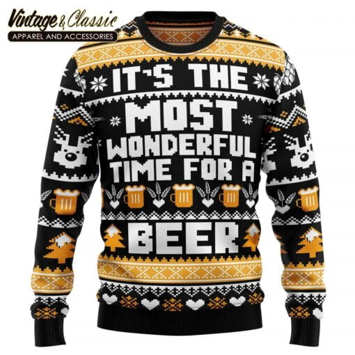 Wonderful Time For A Beer Ugly Christmas Sweater, Xmas Sweatshirt
