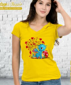 Dragon Valentines Day with Tree Hearts Vneck