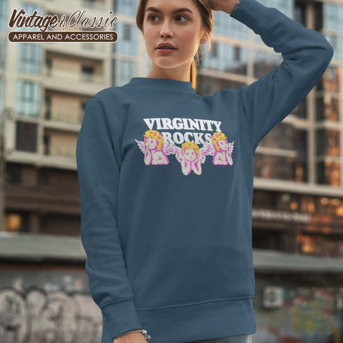 Light blue outlet virginity rocks sweatshirt