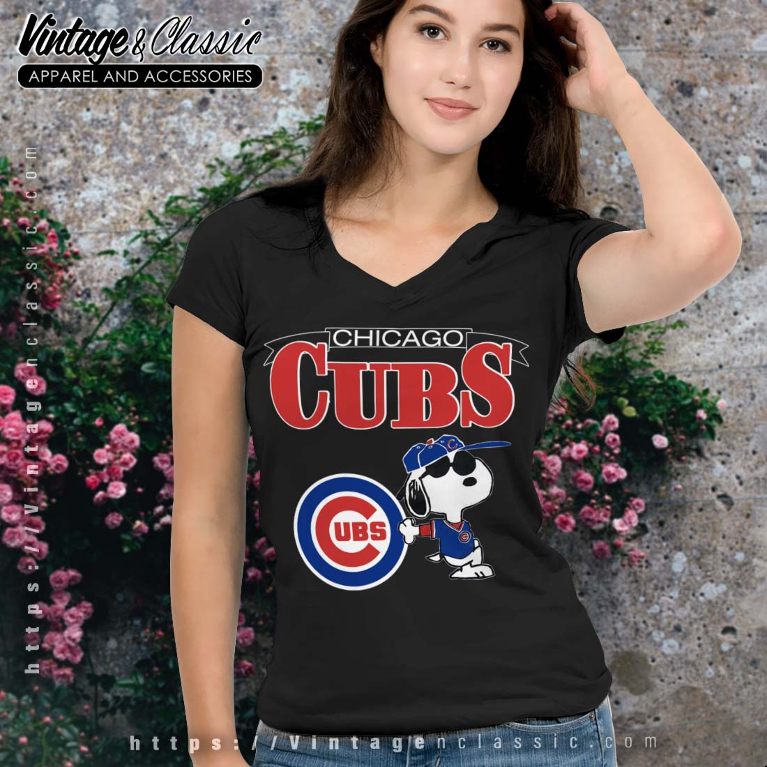 Chicago Cubs Shirt Womens Large Blue Red MLB Baseball Touch V Neck