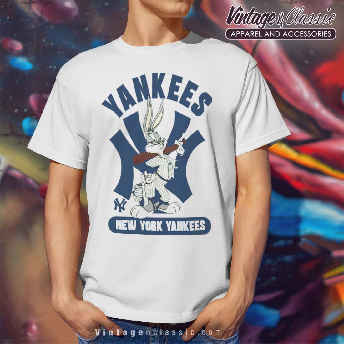 Vtg 90s New York Yankees Bugs Bunny T-shirt White XL Looney 