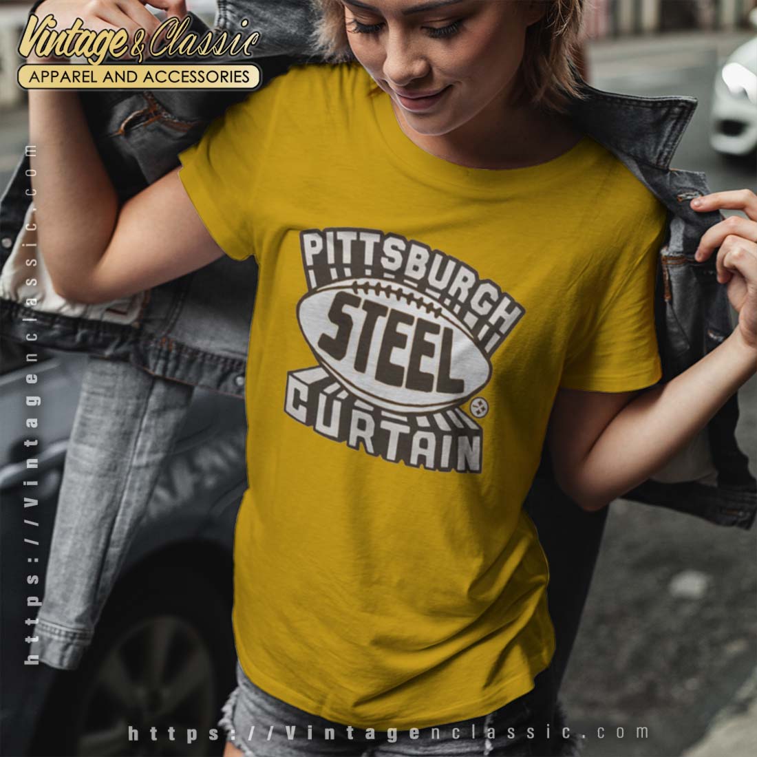 PITTSBURGH STEELERS T Shirt VINTAGE STEEL CURTAIN NFL TEAM GEAR Black Large