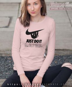 Just Do It Later Sloth Hanging On Nike Logo Longsleeves