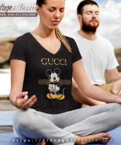 Happy Mickey Mouse With Gucci V Neck TShirt