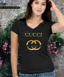 Luxury Gucci Gold Logo V Neck TShirt
