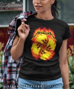 2009 Metallica Skulls On Fire Flames Tour Concert Metal Band Rock Women TShirt