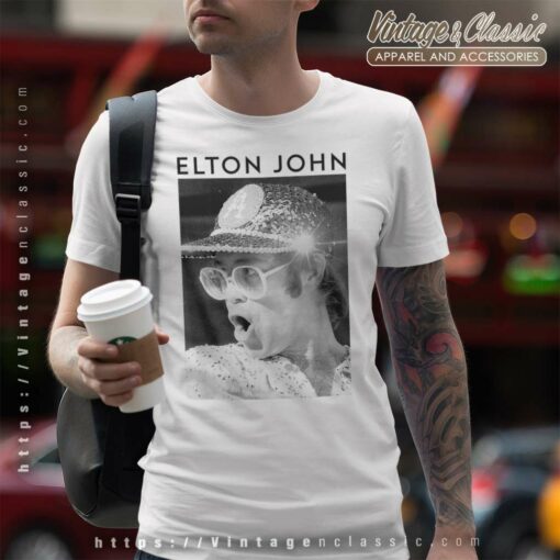 Elton John Black White Photo Sequin Cap Shirt