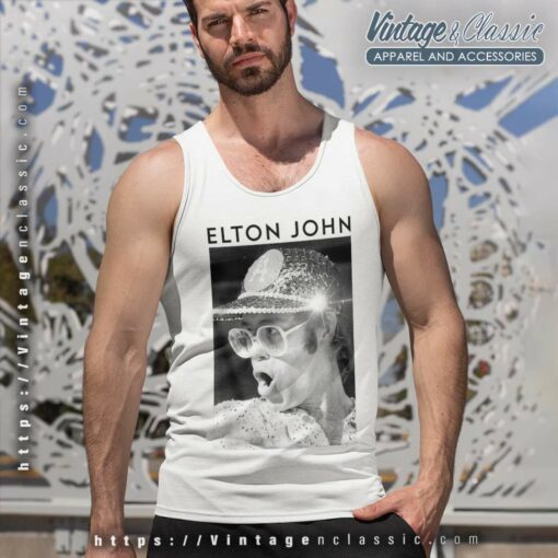 Elton John Black White Photo Sequin Cap Shirt