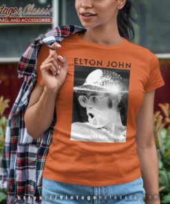 Elton John Black & White Photo Sequin Cap Women TShirt