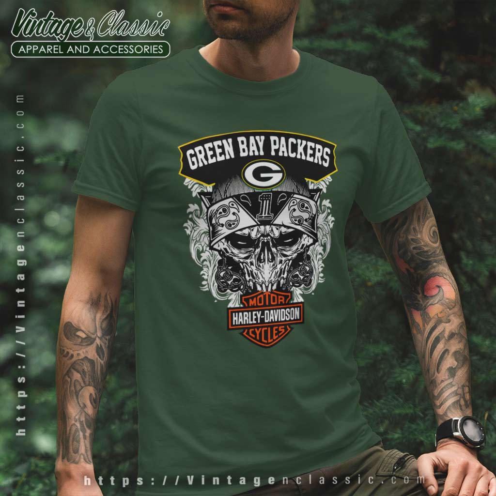 Green Bay Packers Harley Daivsion Skull Shirt - High-Quality Printed Brand