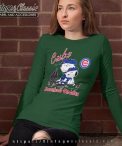 Snoopy Charlie Brown Baseball Buddies Chicago Cubs Long Sleeve Tee