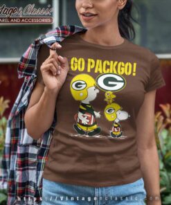 Snoopy Charlie Brown Go Pack Go Green Bay Packers Women TShirt