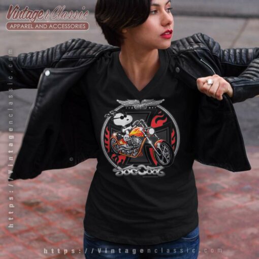 Snoopy Joe Cool Harley Flames Motorcycle Shirt