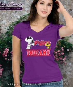 Snoopy Woodstock Cleveland Indians V Neck TShirt
