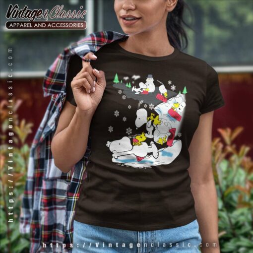 Snoopy Woodstock Snow Sledding Christmas Shirt