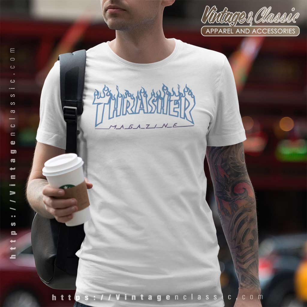 Thrasher Blue Flame Shirt High-Quality Printed Brand