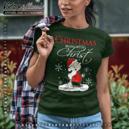 Snoopy Charlie Brown Christmas Begins With Christ Shirt