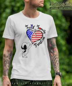 Snoopy Faith Family Freedom Heart American Flag T Shirt