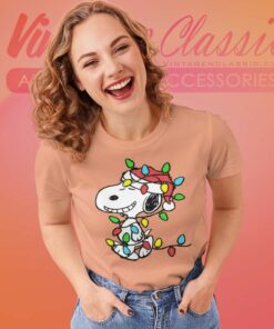 Snoopy Wrapped In Christmas Lights Women TShirt